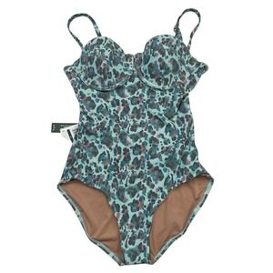 Hermoza Swimsuit Womens 6 Blue‎ Animal Print 1 Piece Slimming Beach Vacation